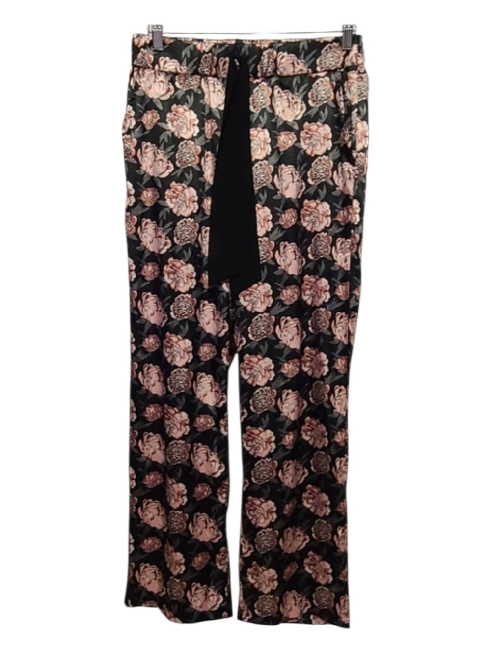 Tahari Floral Satin Wide Leg Pants Size M | Elastic Waist Boho Coastal Chic